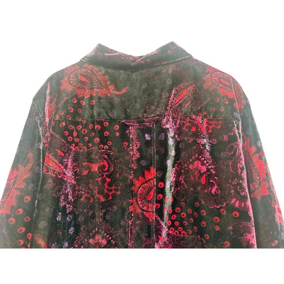 Paisley Velvet Button Down Tunic Top Women 1X Long Sleeves Dark Wimsigoth Grunge - Picture 8 of 14